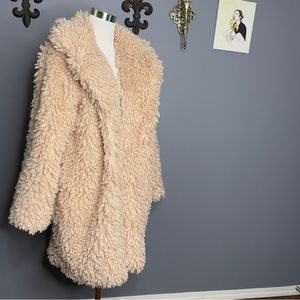 Wild Fable tan coarse faux fur midi teddy jacket size medium